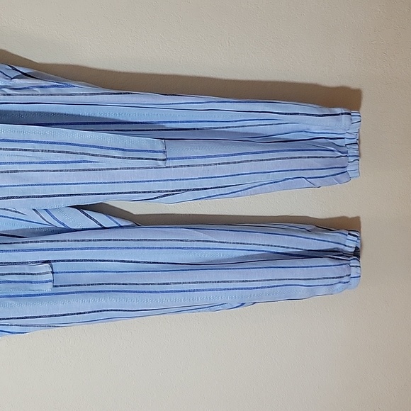 Gently Used Blue Stiped Pants with Buttons and Pockets and a Belt - Picture 2 of 11